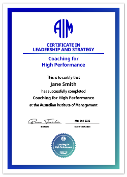 AIM Coaching For High Performance Digital Certificate