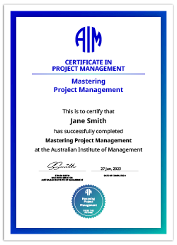 AIM Mastering Project Management Digital Certificate